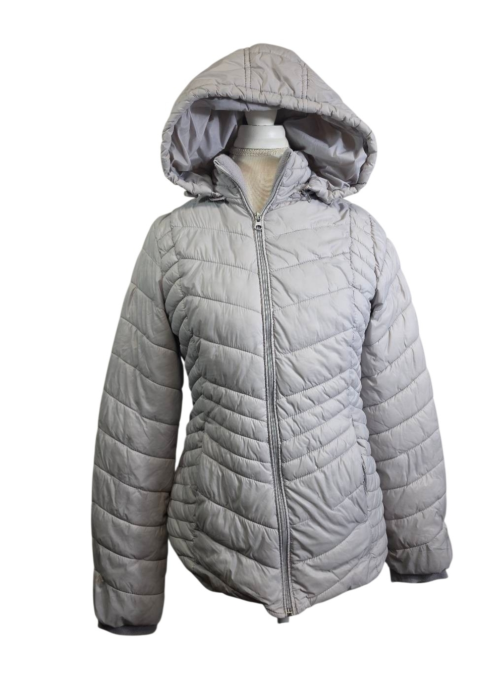 Xersion Light Gray Quilted Hooded Puffer Jacket